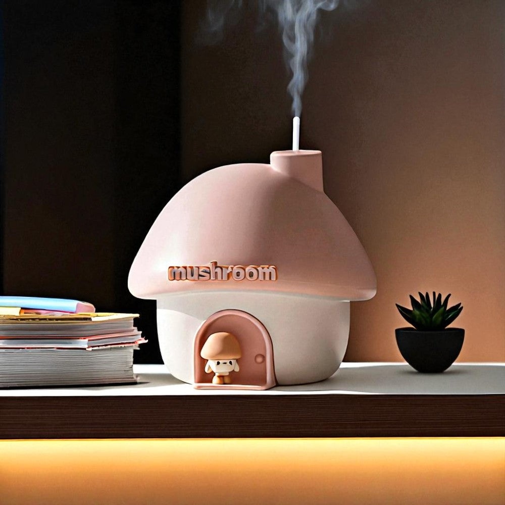 Cartoon Air Humidifier 300Ml Mini Essential Oil Aroma Diffusers Colorful Lighting Cute Mushroom House Home Ultrasonic Humidifier